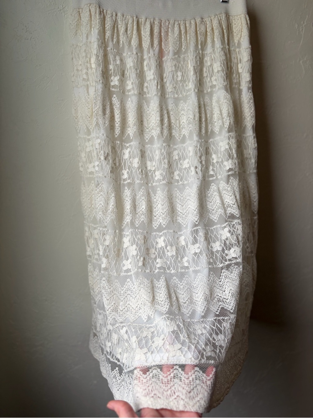 Magic Ivory Lace Tiered Midi Skirt Boho Feminine Flowy 1X - Picture 3 of 6